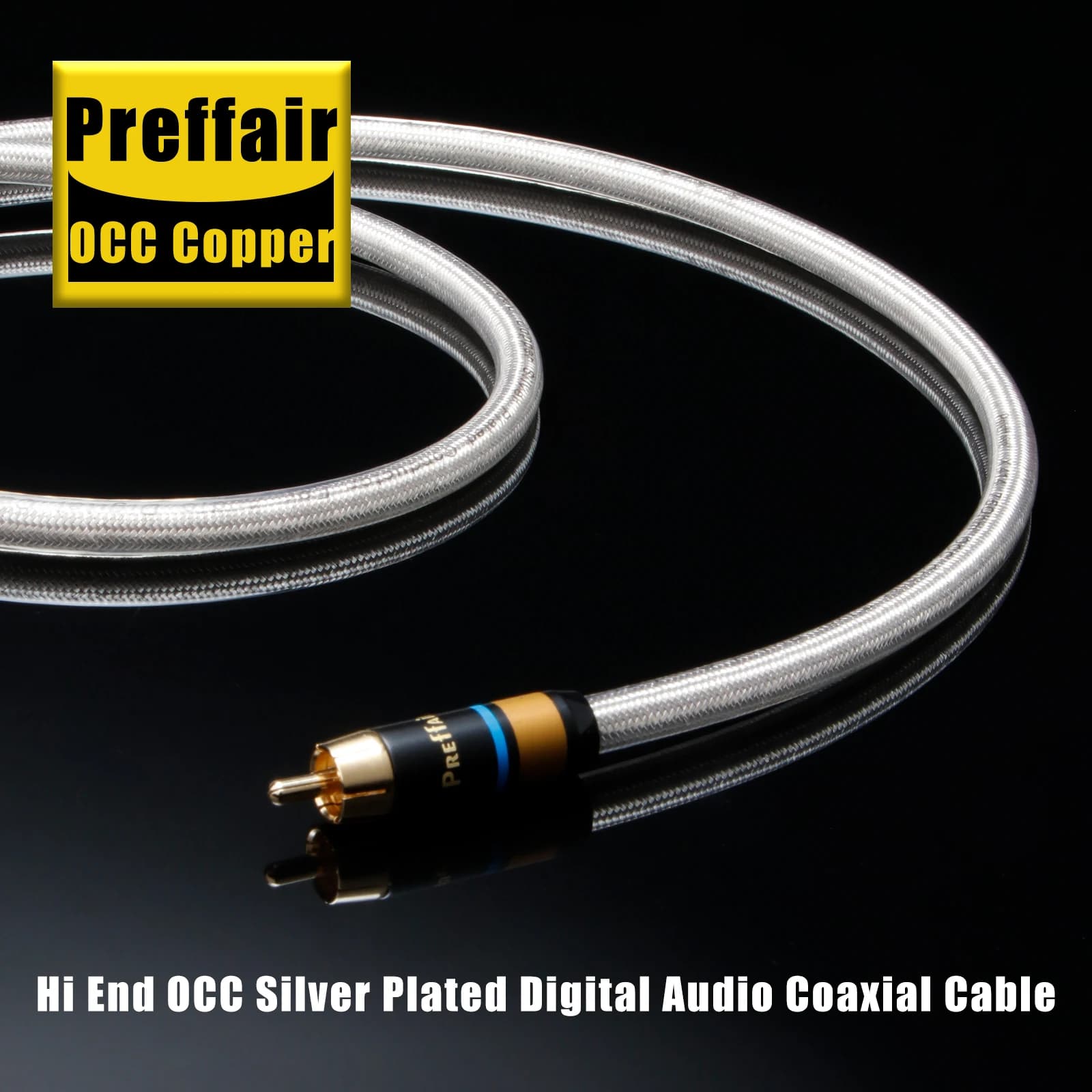 Preffair 75 Ohms Digital Coaxial Cable OCC Copper Silver Plated Conductor SPDIF Cable for TV HiFi Audio DAC Rear Signal Cable