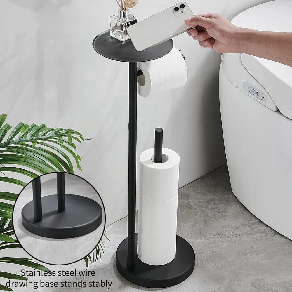 Porta carta igienica da terra Dispenser di carta in rotolo senza punzonatura in acciaio inossidabile con organizzazione del bagno con ripiano