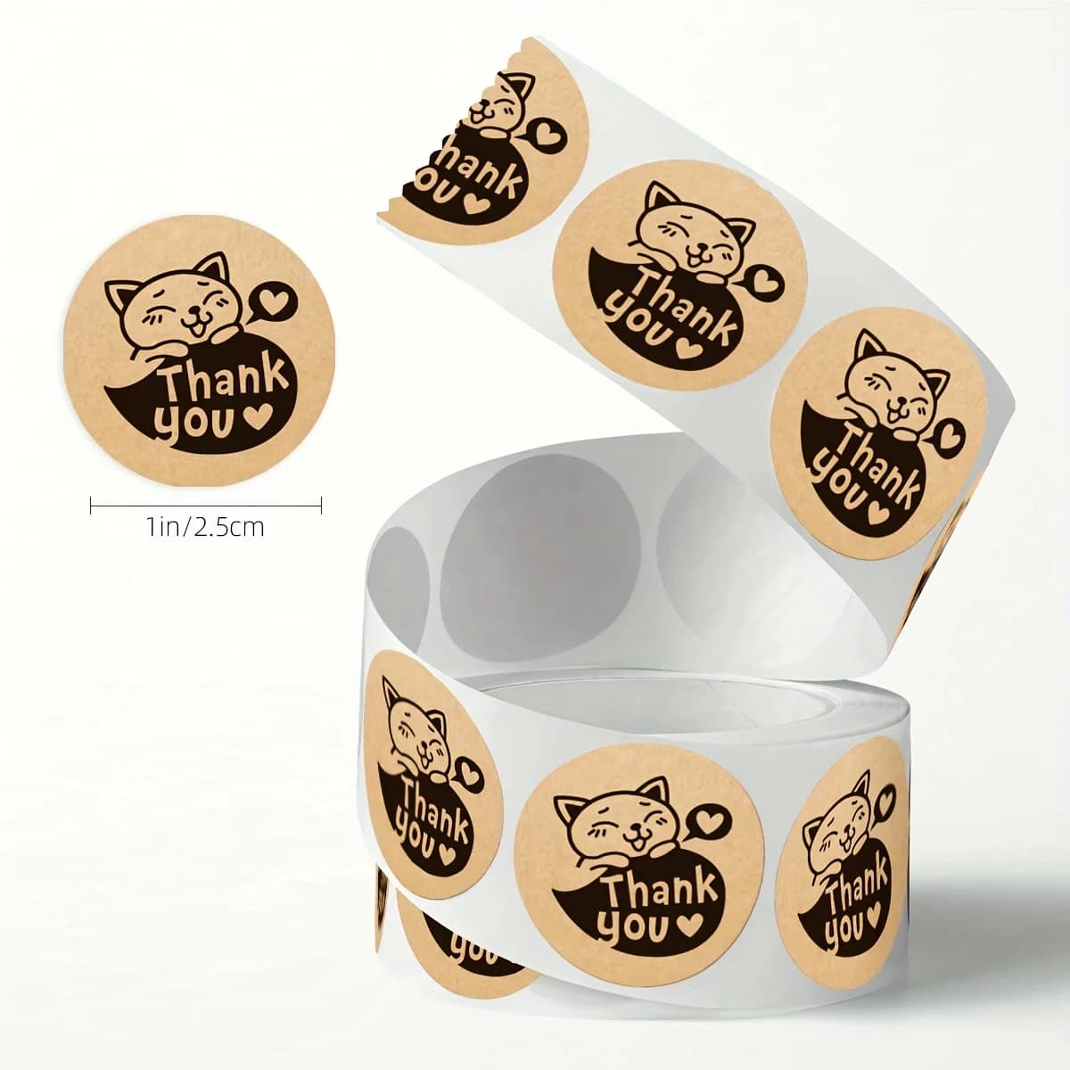 Rotolo di Adesivi Gatto Kawaii: 500 Pezzi Etichette di Ringraziamento da 1 Pollice per Scrapbooking, Decorazioni per Cancelleria Matrimoniale, Accessori Fai-da-Te per Diari