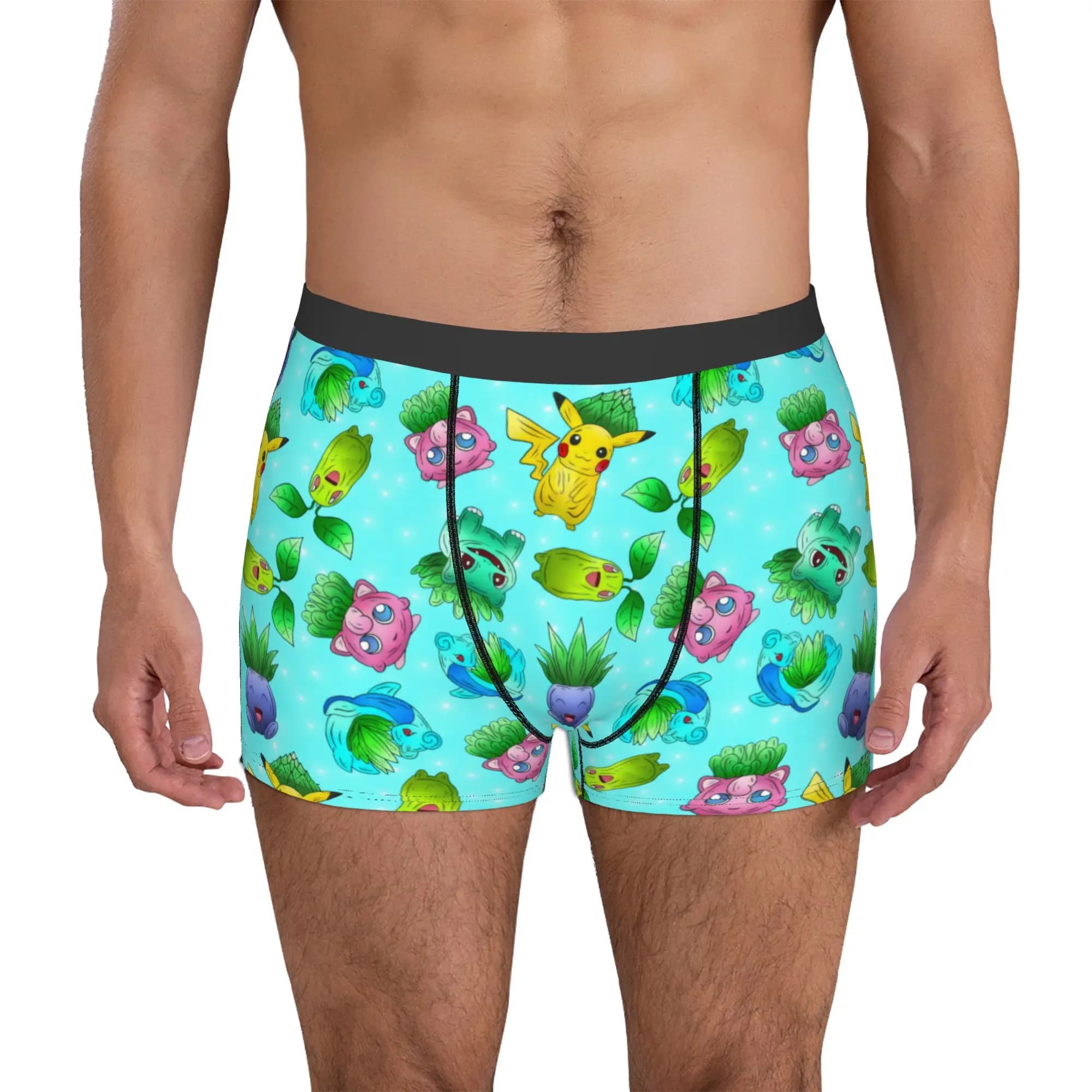 Pantaloncini boxer Pokemon Pikachu Jigglypuff per uomo con stampa 3D Bulbasaur, mutande elasticizzate