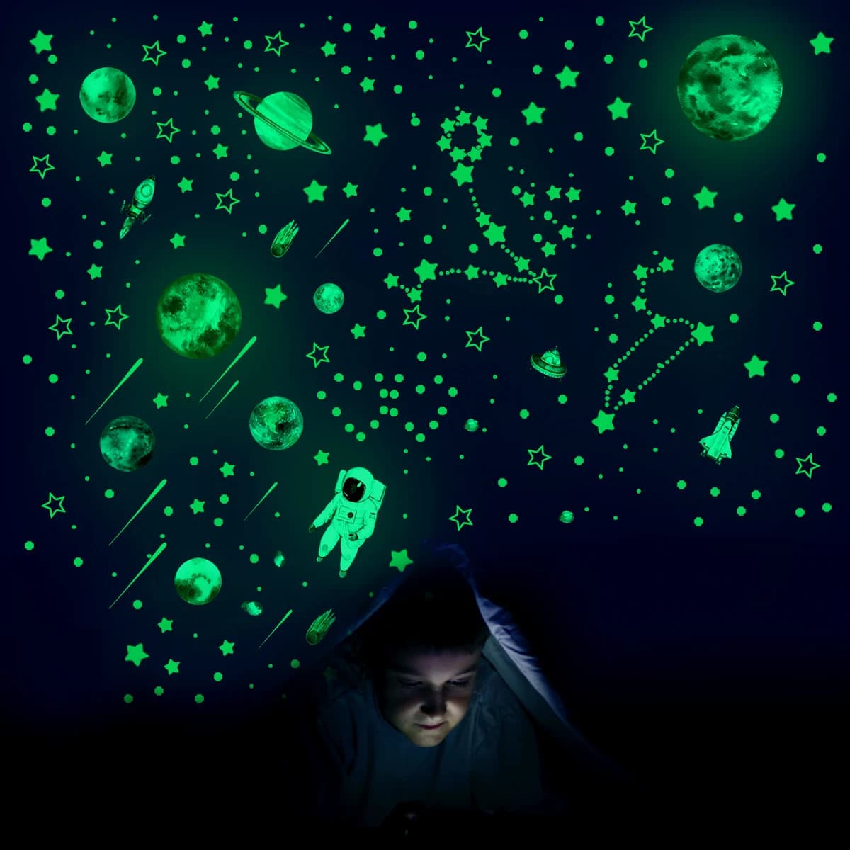 849 pezzi adesivi murali stelle che si illuminano al buio stelle luminose per soffitto luminoso pianeta astronave decalcomanie murali decorazioni per la camera dei bambini fai da te