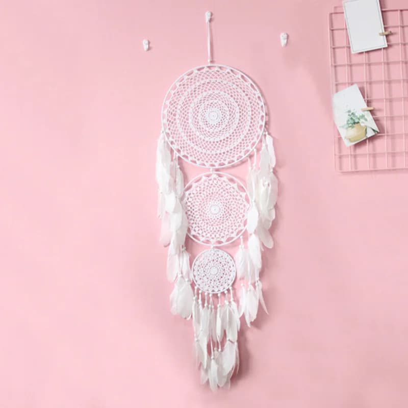 ABSE-Extra Large Boho Dream Catcher With 3 Circles White Feather Macrame Hanging For Wedding Home Decorations 127 Cm Long