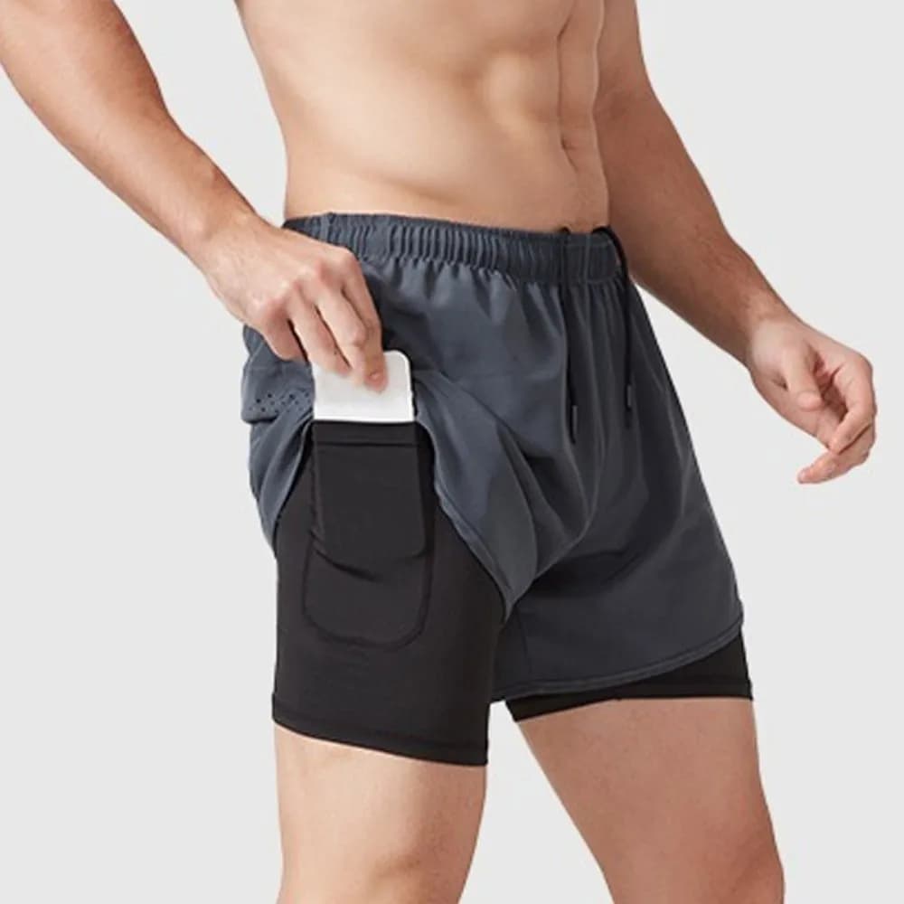 Running Shorts 2 in 1 Sports Shorts Quick Dry Reflective Stripe Men's Sportswear with Pocket with Liner Cycling Shorts Fitness
