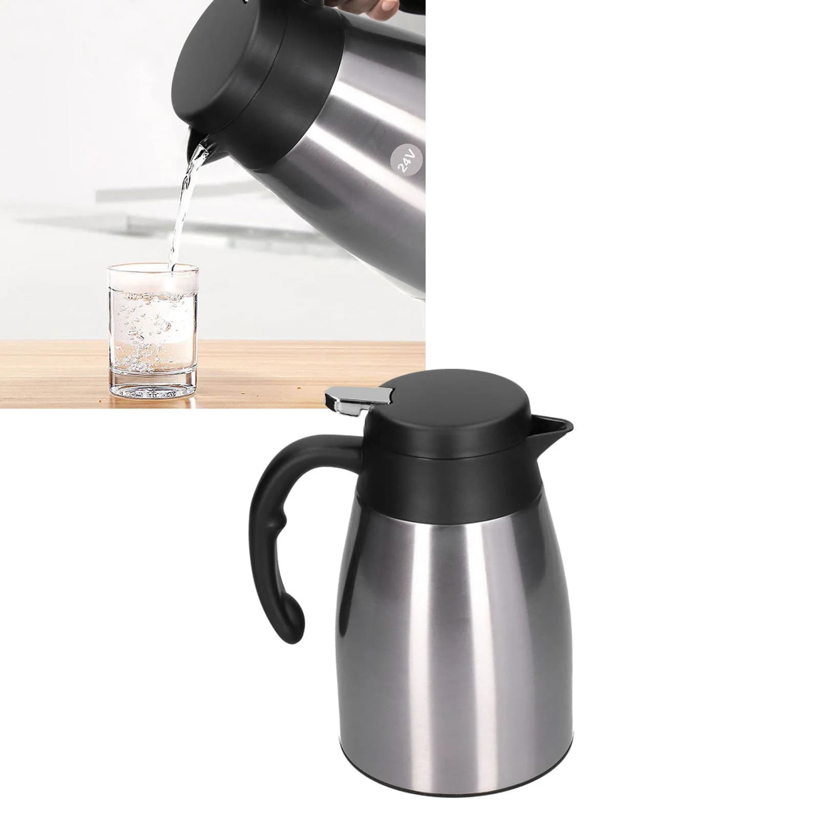 24V/12V Portable Car Electric Kettle – 1200ml Quick boiling stainless steel travel kettle for campers, camping – Automatic shutdown