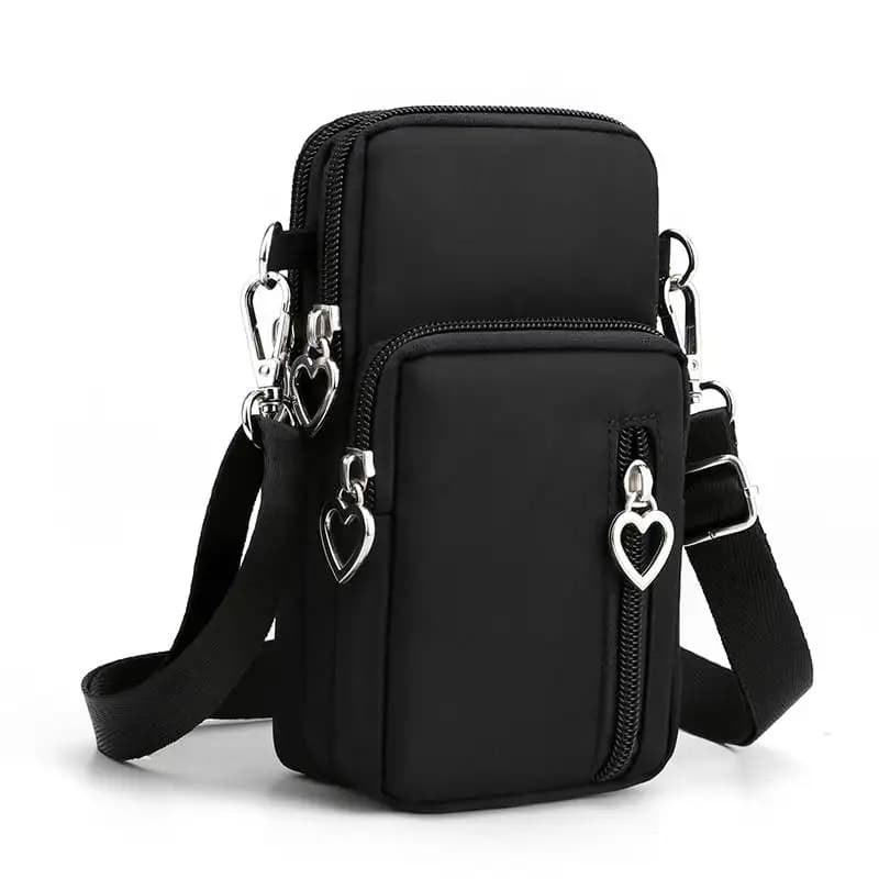 Crossbody Bag Women's Neck Hanging Mobile Phone Purse Small Change Wallet Bucket Shape Oxford Cloth Pure Color Korean Style