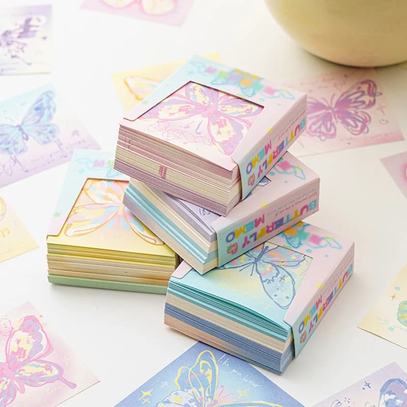 200 pcs Hand drawn butterfly sticky notes, pink butterfly origami, handmade non-sticky colored paper, square folded paper gifts