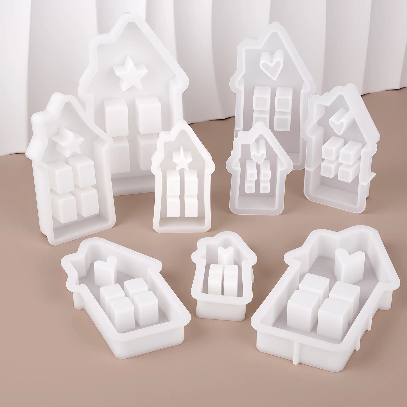 Stampi in silicone per casa a forma di cuore stellato Case a cuore leggero Stampi per calcestruzzo Stampi per colata Decorazione domestica Stampo per colata di candele in resina