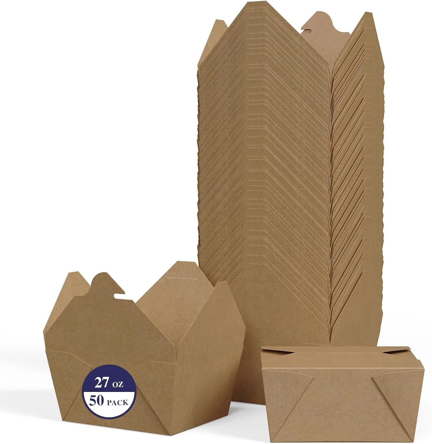 Confezione da 50 Contenitori per Alimenti da Asporto da 27 oz, Scatole Impilabili in Cartone Kraft Marrone Resistenti alle Perdite per Ristoranti, Case, Picnic