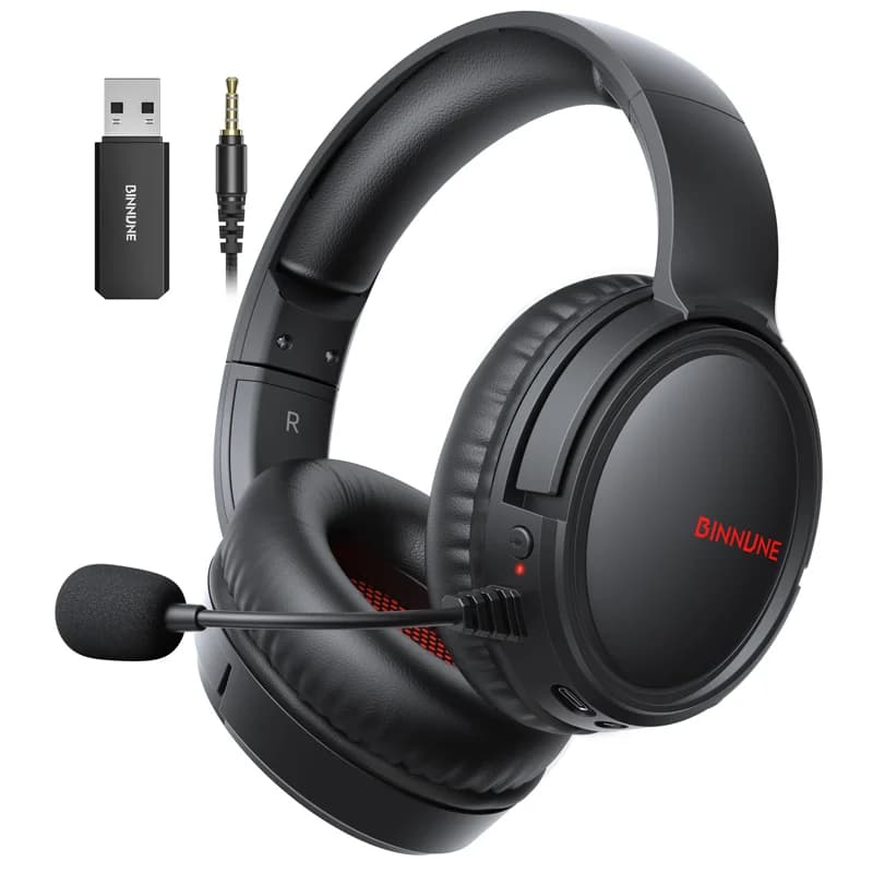 BINNUNE Cuffie da gioco wireless con microfono Cuffie da gioco leggere over-ear Microfono Bluetooth con cancellazione del rumore a bassa latenza