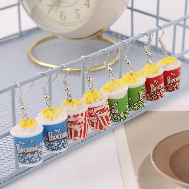 Orecchini di cartone animato di moda per le donne ragazze geometrica carino 3D Popcorn Design ganci per le orecchie femminili ciondola gioielli regalo per bambini all'ingrosso