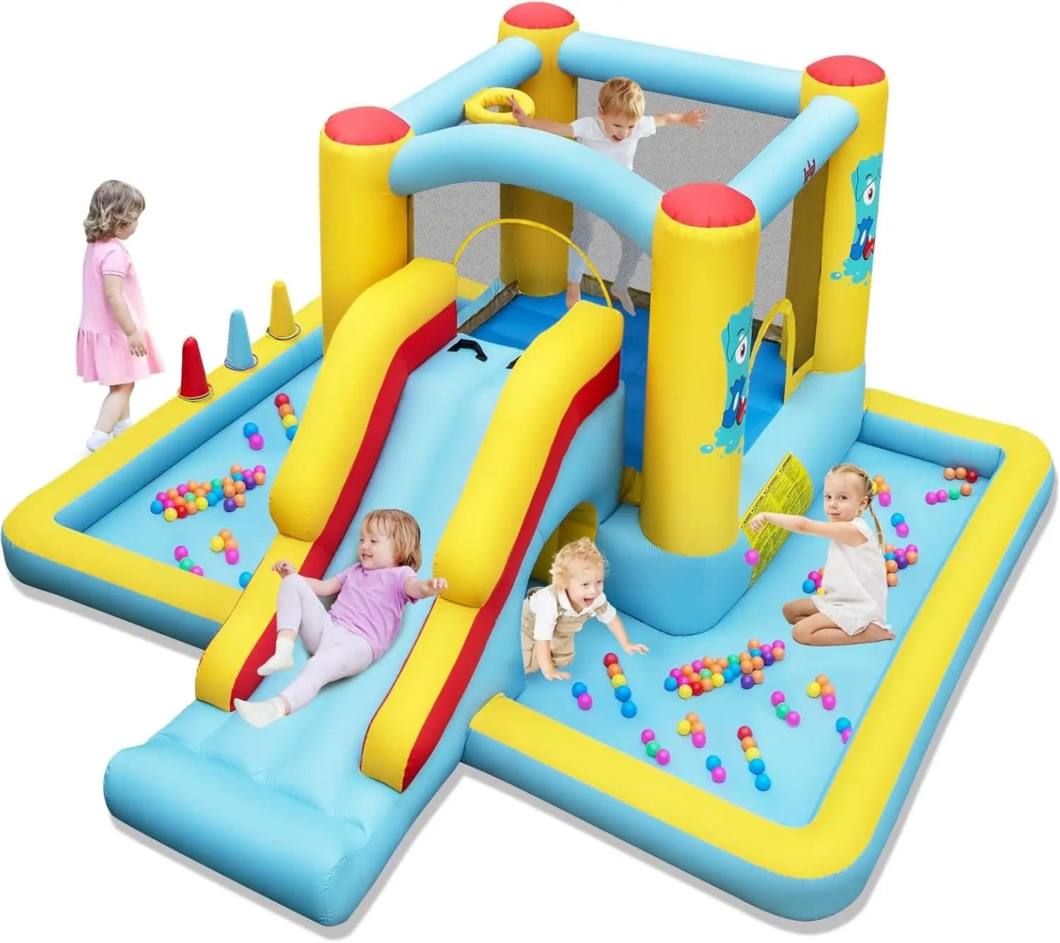 Inflatable Bounce House, Jump Bouncy Castle with Ball Pit & Slide, Ring-toss Game, Climbing Wall for Parties & Events Gift, Todd