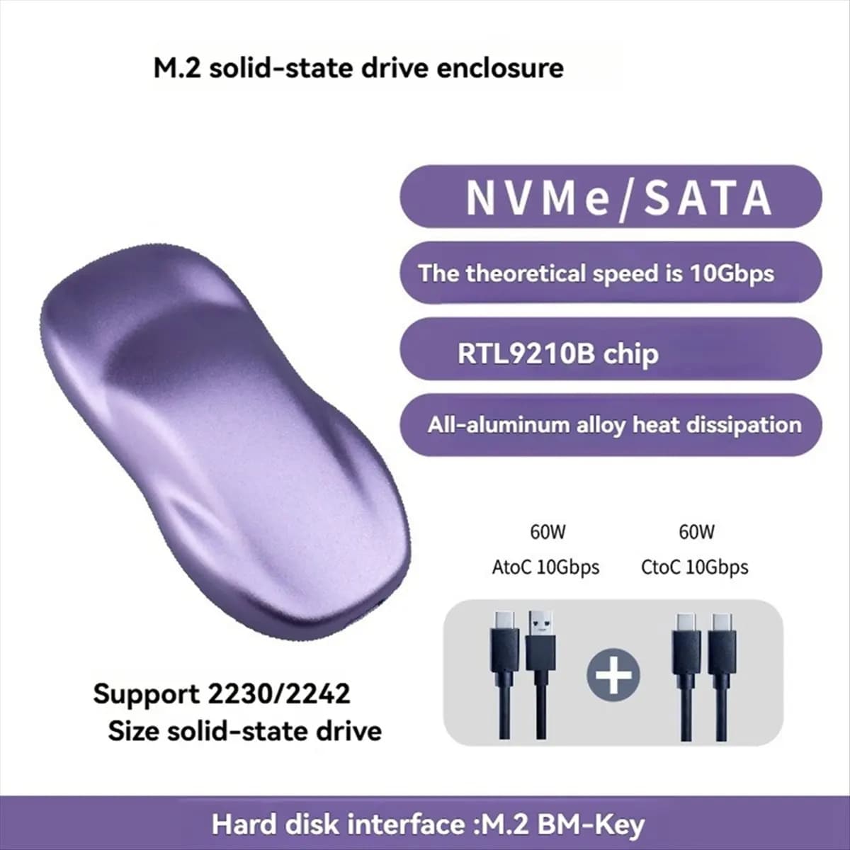 lillili M.2 NVMe/SATA SSD Enclosure USB3.2 10Gbps M.2 to USB Type C External SSD Case Support 2230 2242 SSD