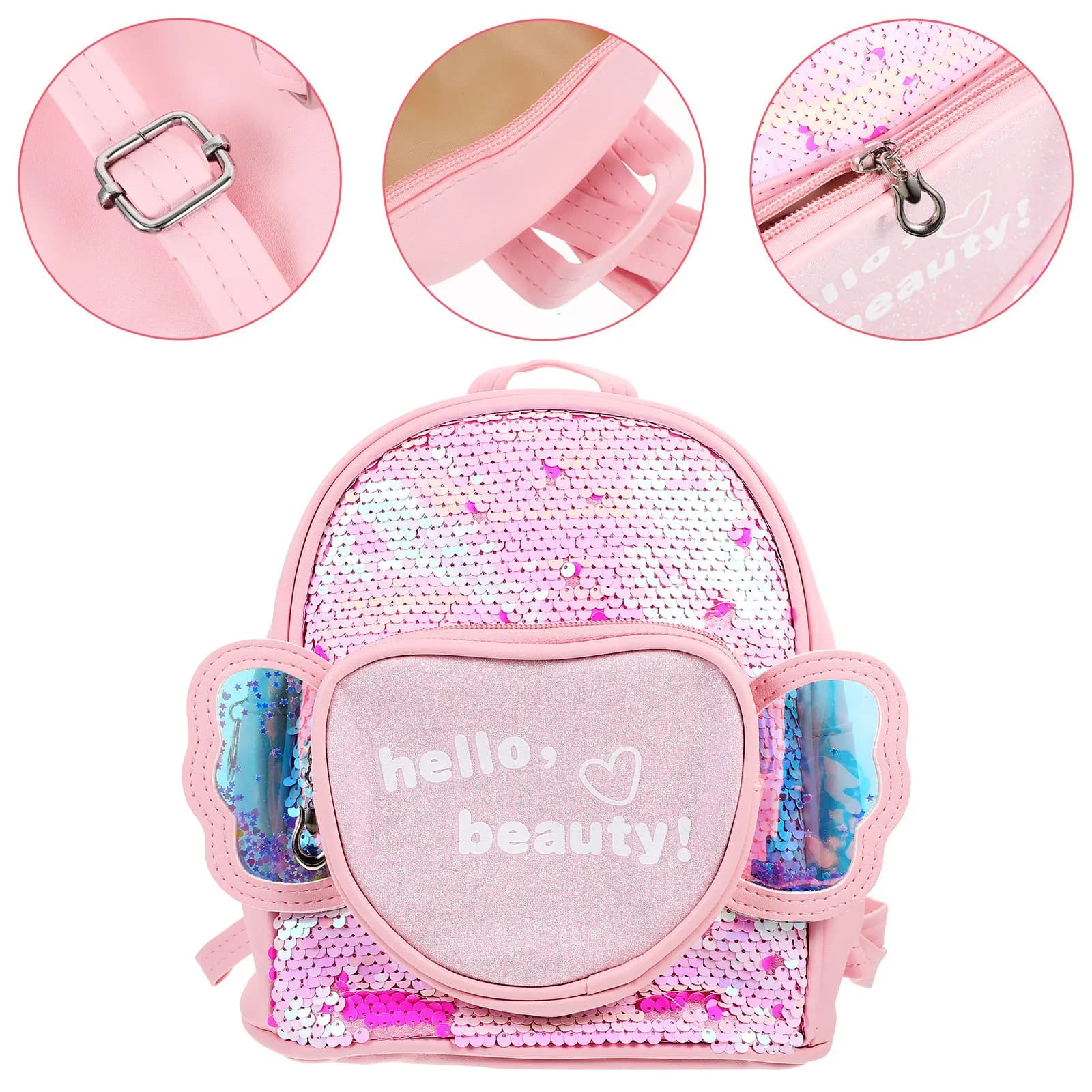 Fashion Color Sequin Backpack Girls PU School Bag Bright Lightweight Travel Outdoor Bag Large Capacity Purple PU Backpack