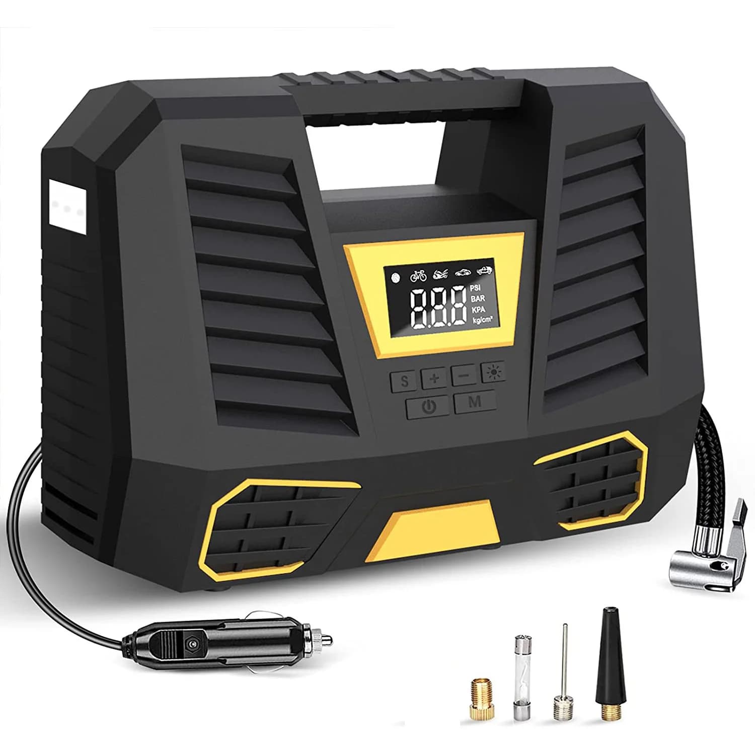 Gonfiatore per pneumatici per compressore d'aria per pneumatici per auto 12V DC 150 PSI con torcia a LED pompa ad aria portatile con schermo a LED per biciclette per auto