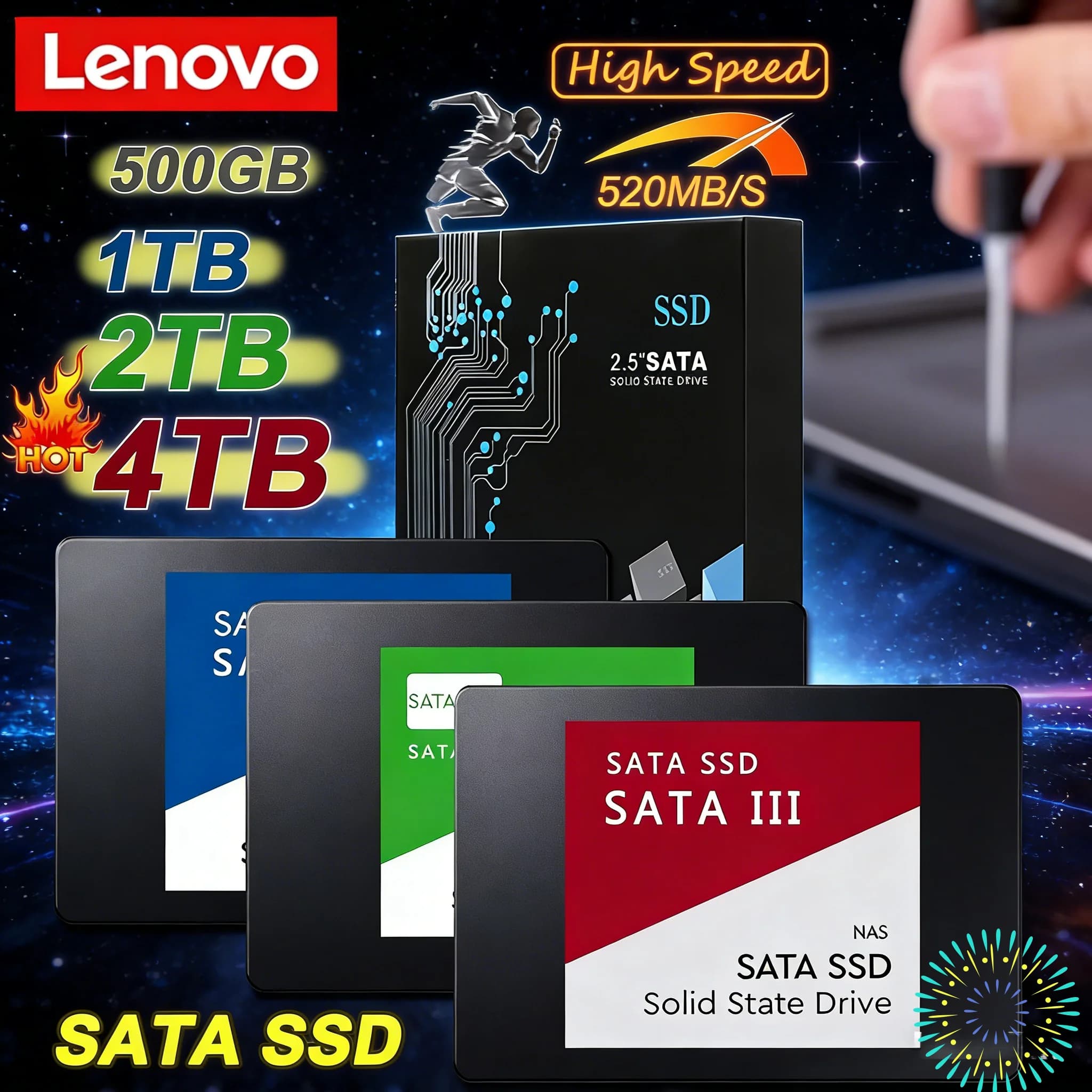 SSD Esterno Lenovo 4TB con Interfaccia SATA3, Unità a Stato Solido Portatile ad Alta Velocità per Laptop, Disco Rigido Interno
