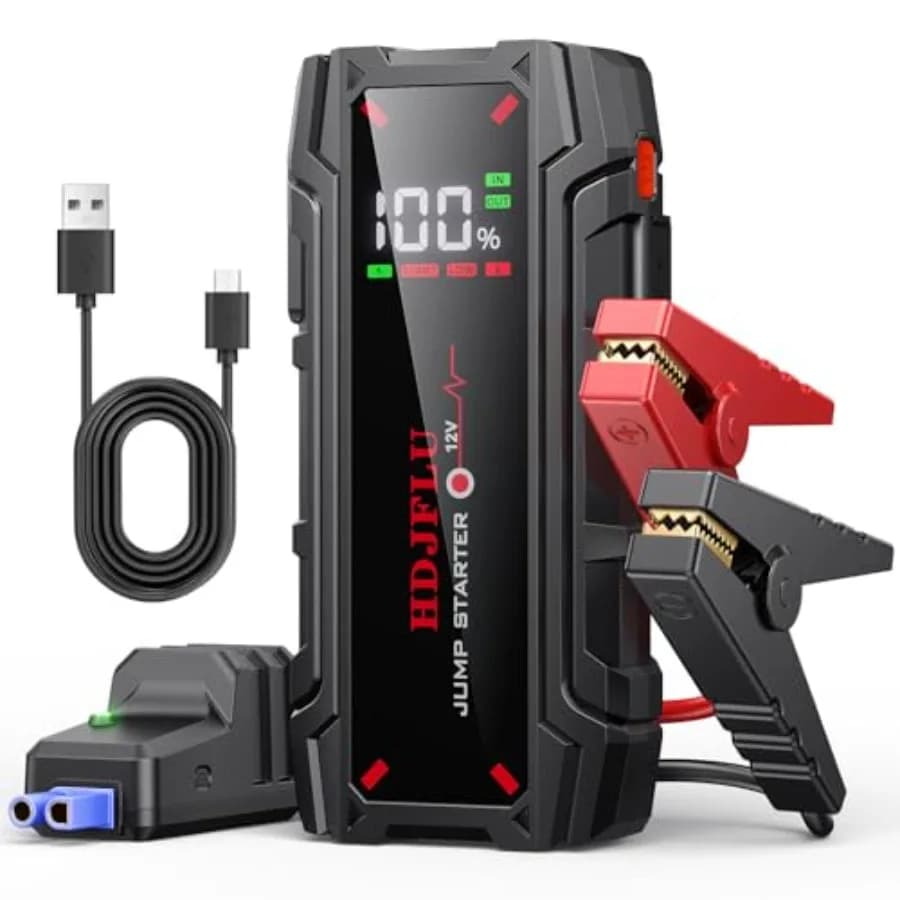 Avviatore di emergenza portatile per auto, camion, SUV, camper, barche: batteria agli ioni di litio da 4000A, nero, 10 protezioni di sicurezza, 12V, include cavi di avviamento.
