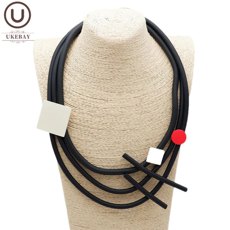 UKEBAY One Piece Gothic Women's Rubber Jewelry Necklace Handmade Wooden Geometric Design Multi-Layer Jewelry Fashion Necklaces