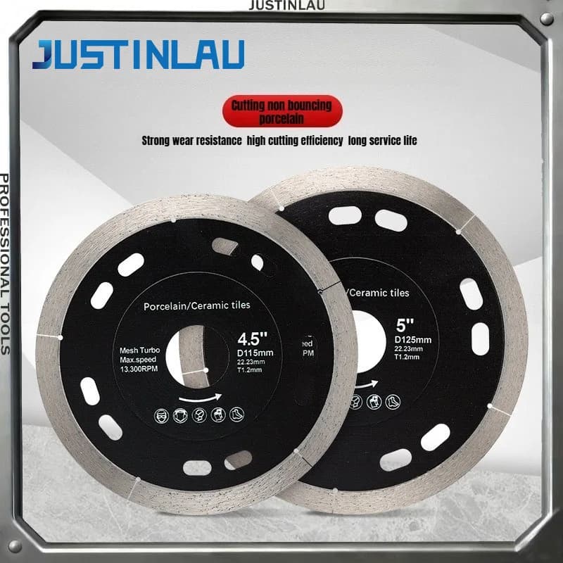JUSTINLUA 1 pz Lama diamantata da 105 mm per taglio piastrelle in ceramica, disco da taglio a bordo continuo sottile, metodo a umido, utensile manuale