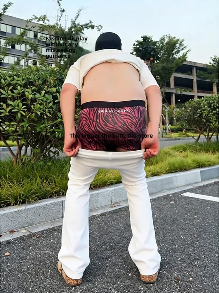 White Elastic Bend Knife Jeans Men's Thiened Butt Concealing Slimming Straight Leg Pants High Waist Cotton Polyester Blend