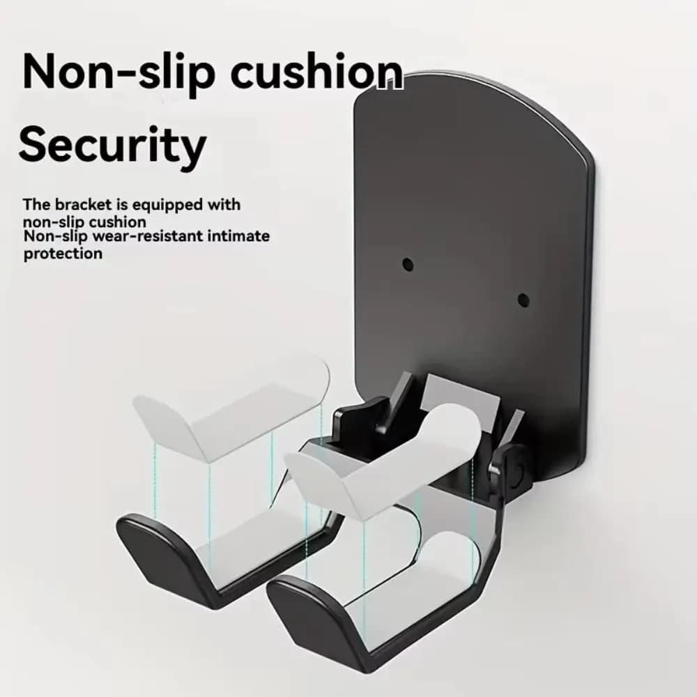 Wall folding headphone stand, space saving, with silicone anti-slip bearing, support for game controller, installation without holes, universal