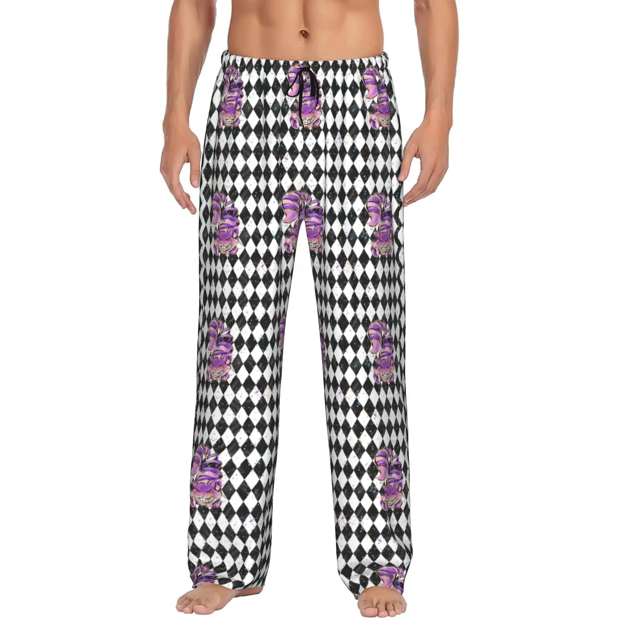 Pantaloni del Pigiama Personalizzati da Uomo con Stampa Gatto C-Cheshire Anime, Pantaloni da Notte con Tasche