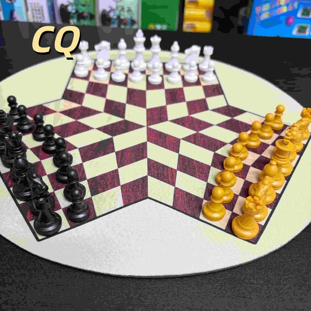 3-Player Chess Set , Featuring Three-color Transparent High-end Pieces and a Large, Thick Rubber Board for party team familygame