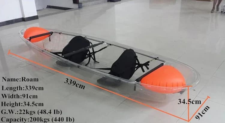 Kayak trasparenti con pagaie PC fondo in vetro Kayak in cristallo 11 piedi Canoa per il tempo libero Canoa trasparente Laghi e fiumi e oceano Ltd.