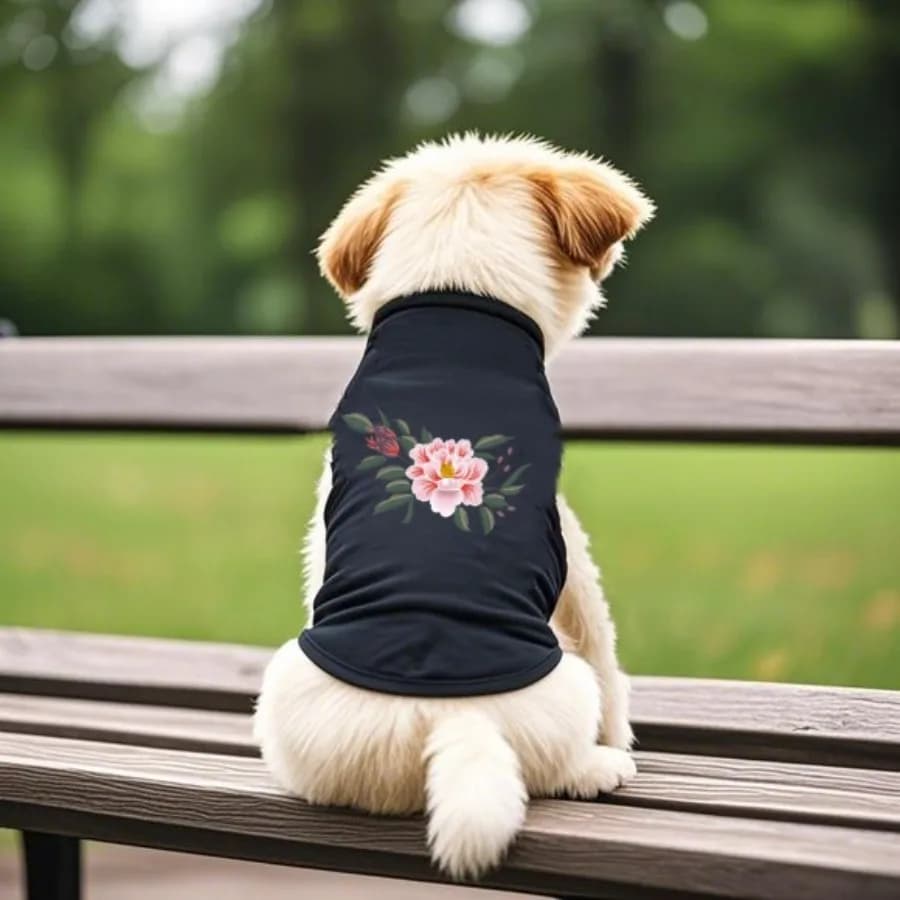 1pc Pet Embroidery Vest, Chinese Style Peony Flower Embroidery Dog Vest, Pet Sleeveless T-Shirt