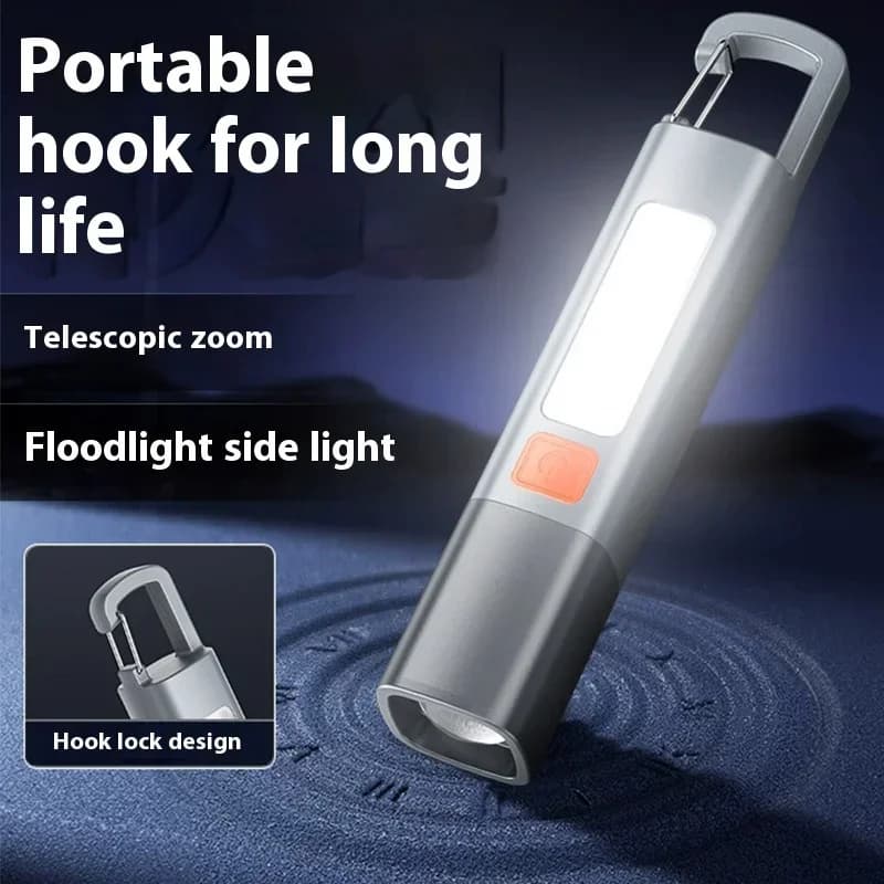 Forte illuminazione Torcia in ABS Ricarica USB Torcia EDC portatile per esterni Torce sospese da campeggio Lampada laterale COB con messa a fuoco telescopica