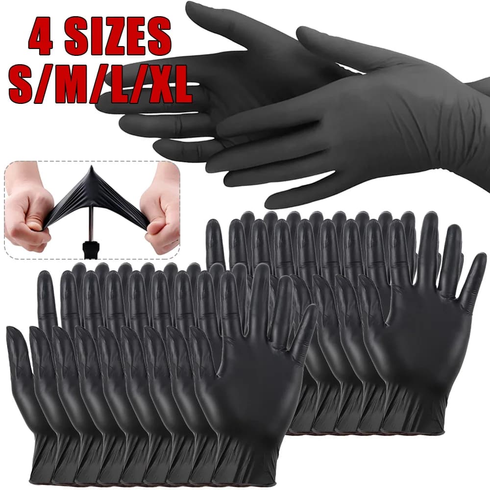 100/50/10pcs Guanti monouso per tatuaggio in nitrile Guanti per tatuaggio permanente impermeabili permanenti in lattice nero per la pulizia della casa