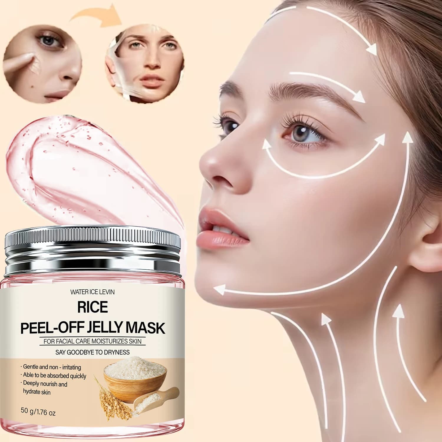 Peel-Off Gel Mask for Deep Hydration and Delicate Nutrition and rapid absorption. Say goodbye to dryness. Watericelevin 50g.