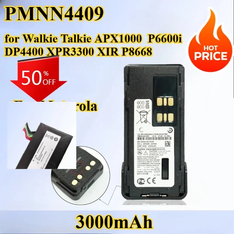 Per Motorola PMNN4409 Batteria USB Tipo C Porta 3000mAh per Walkie Talkie APX1000 P6600i DP4400 XPR3300 XIR P8668 HAM Radio