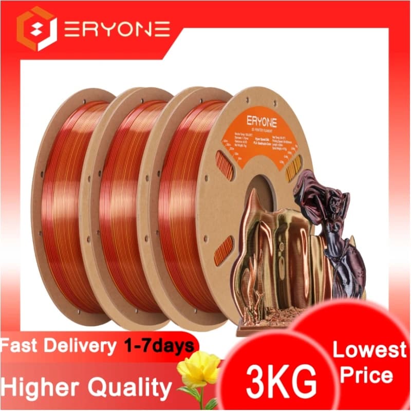 Filament PLA ERYONE 1KG/3KG HS Silk Four Colors for 3D Printer 1.75mm +/- 0.03mm, High Speed Coextruded Filament PLA 1KG/3KG