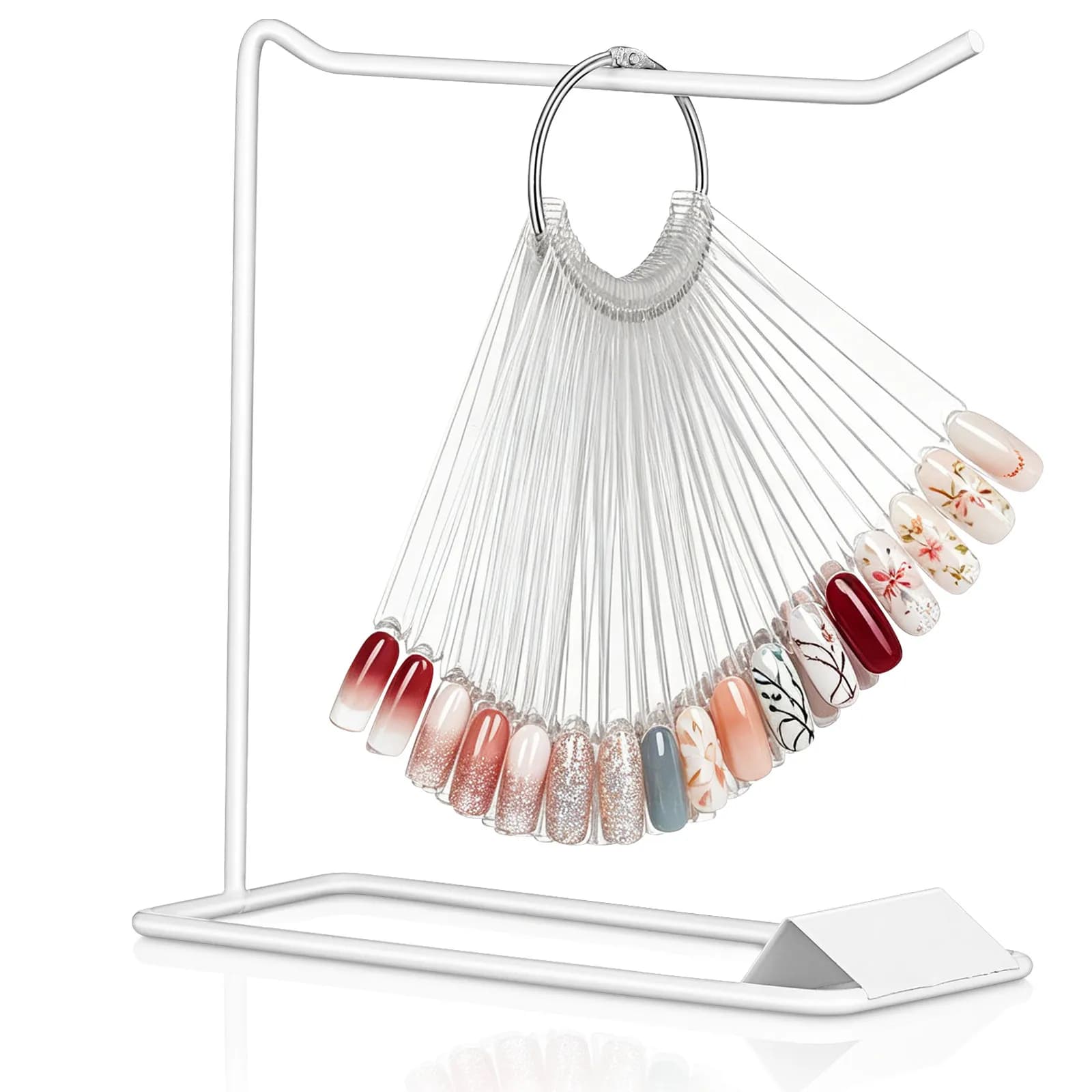 1Set Nail Art Sample Display Fan Board Sturdy Iron Holder Vivid Color Presentation Realistic Nail Simulation for Beauty