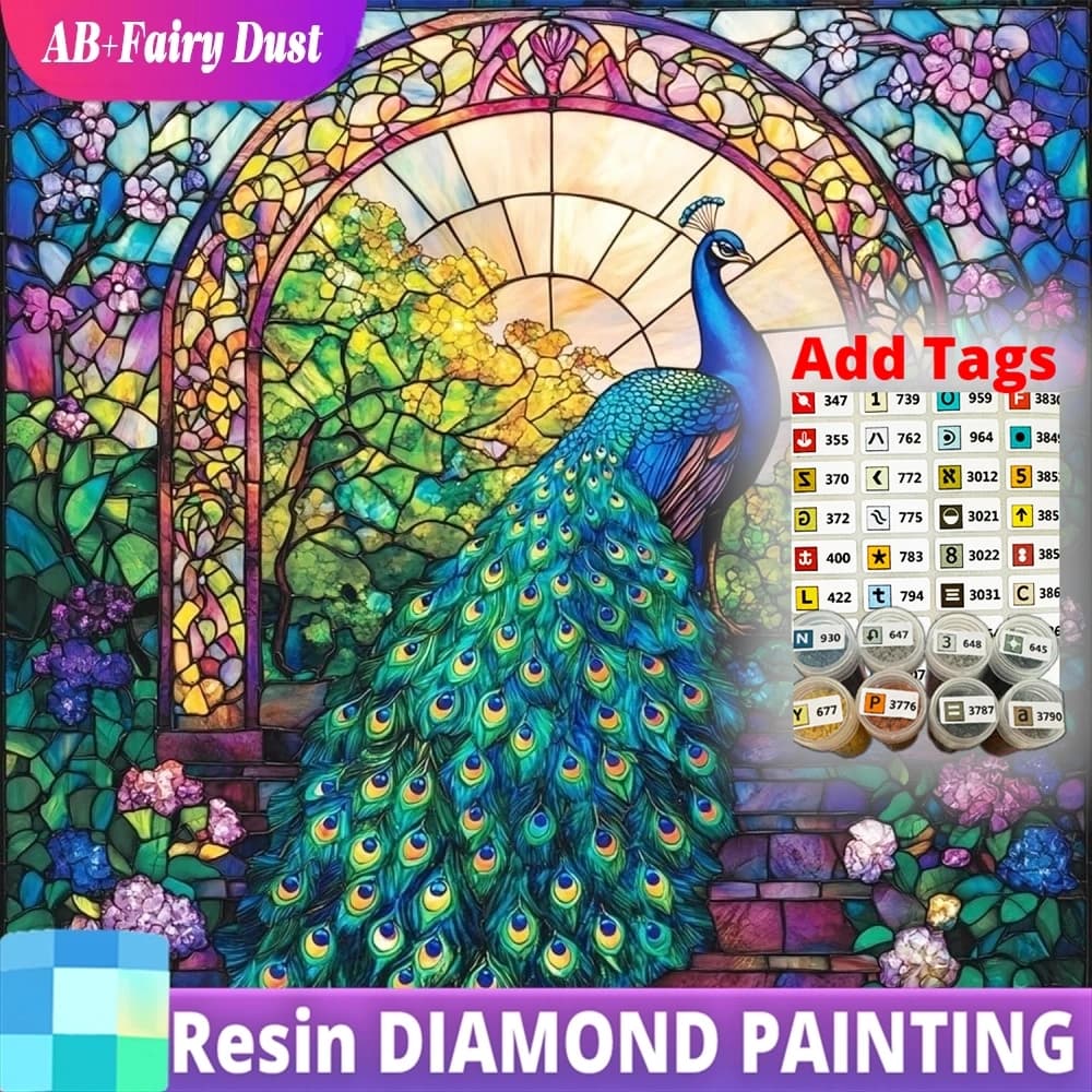 Resin Fairy Dust AB 5D DIY Diamond Painting Peacock Animal Acrylic Craft Supplies Mosaic Flower New Arrival Embroidery Child Gif