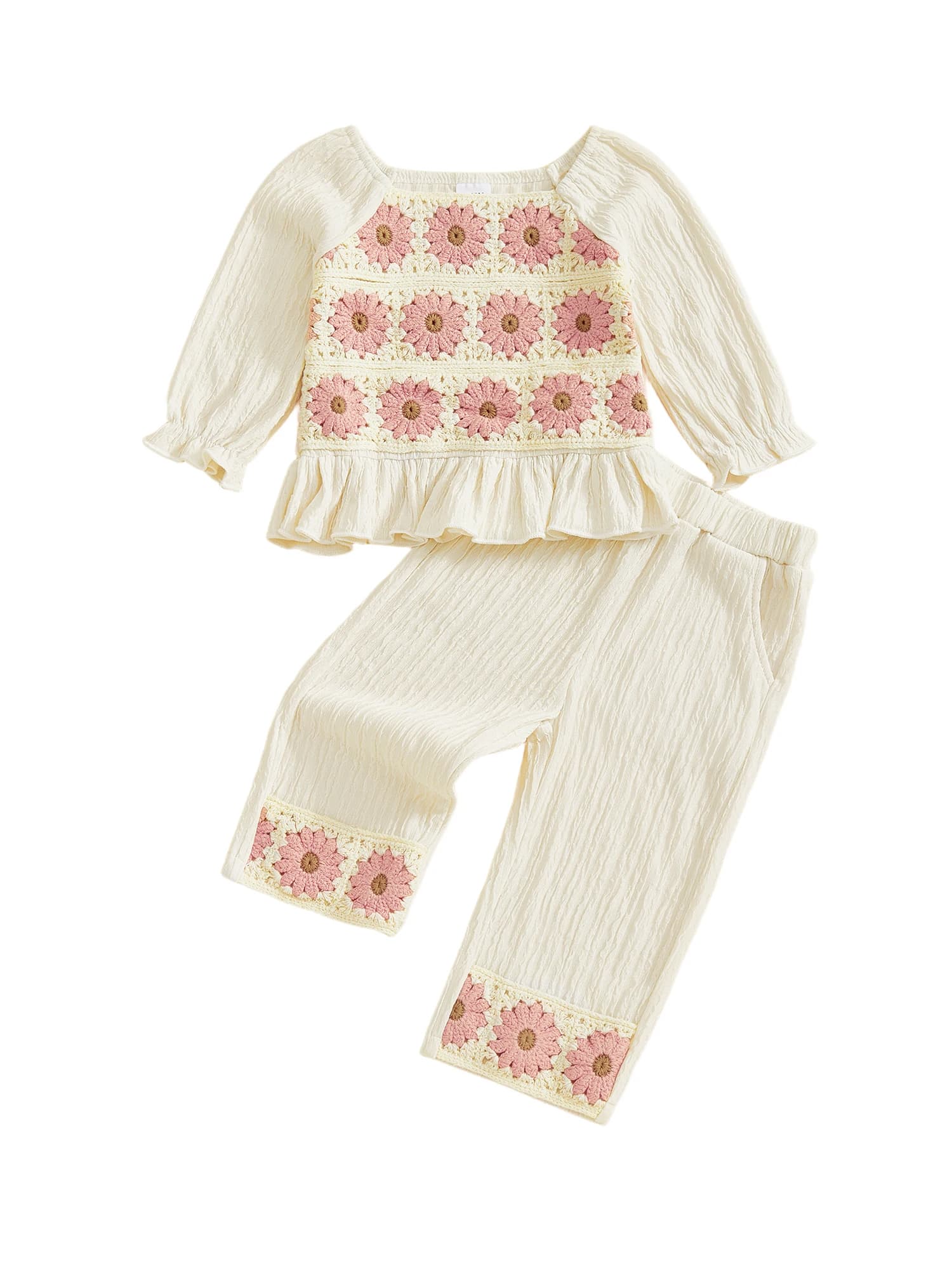 Kids winter clothing, knitted sweater with pom pom, fleece lined leggings, set of 2 pieces for cold season style