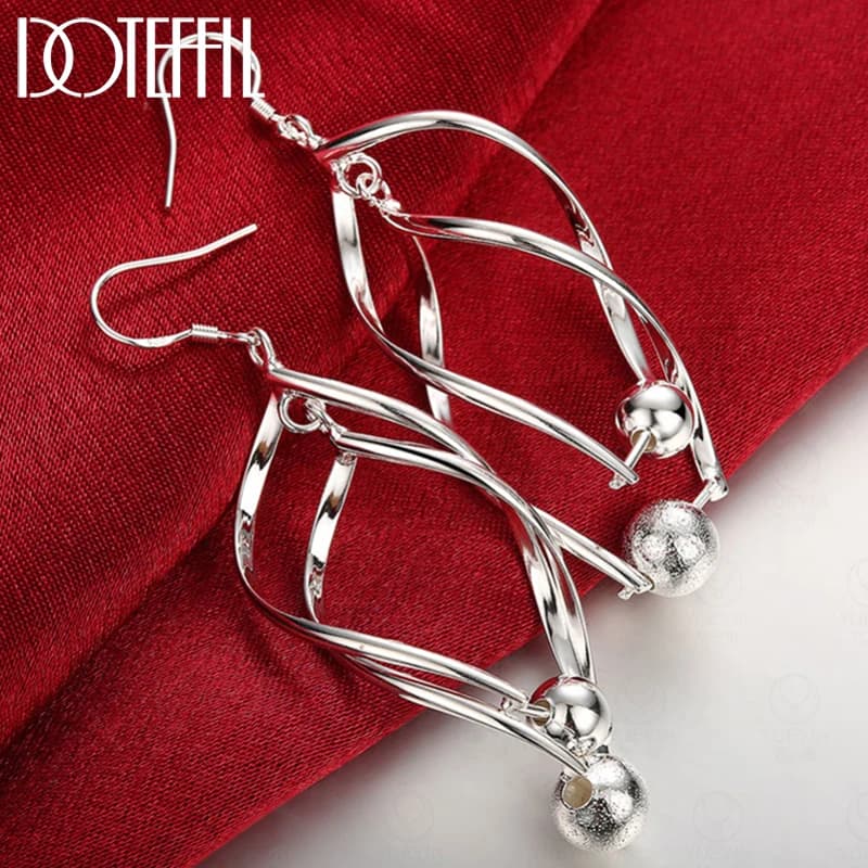 DOTEFFIL Orecchini pendenti con perline smerigliate in argento sterling 925, gioielli da donna, regalo per matrimonio, fidanzamento, festa