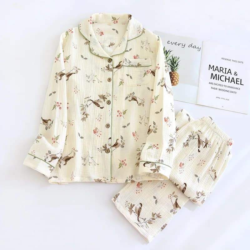 Pigiama a due pezzi Abbigliamento da notte da donna Abito da casa 2025 Nuova primavera Indumenti da notte a maniche lunghe in cotone per indumenti da notte