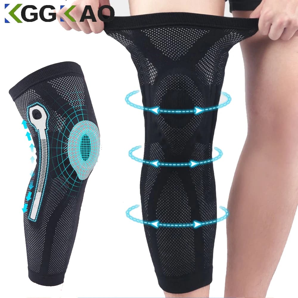 1 pz cuscinetti di supporto per ginocchio a compressione allunga la striscia protezione sportiva manica elastica lunga ginocchiera tutore pallavolo corsa