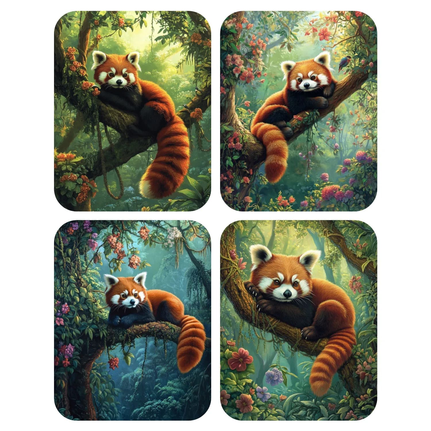 Hand Paint Red panda lying on the tree Painting By Numbers Kit DIY Acrylic Artwork Canvas Art Gift Home