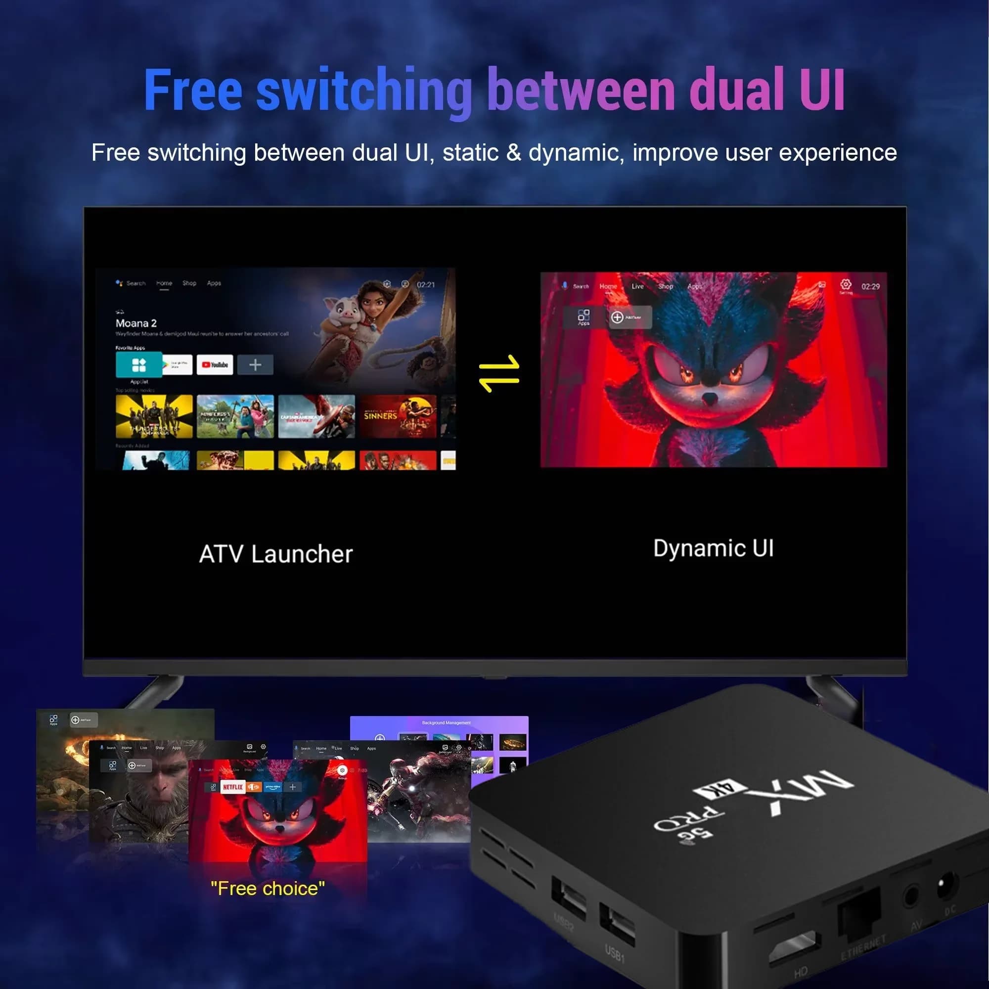 2026 New Smart TV Box Android 14 WiFi 6 BT 5.4 Dual UI Interface 4K Ultra HD Smart Media Player EU Plug