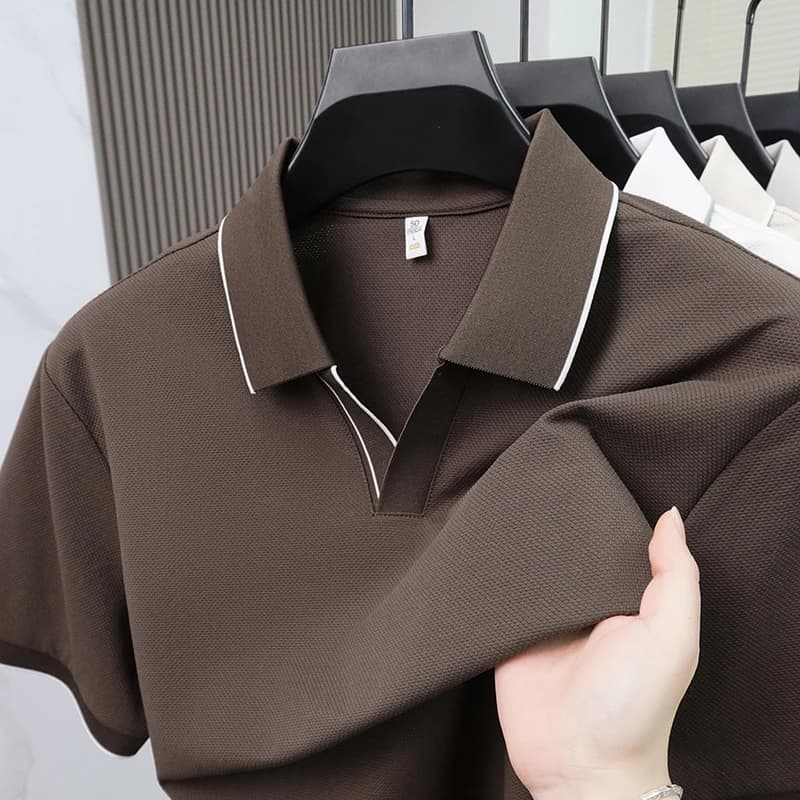 Polo da uomo di lusso, fresca e confortevole, traspirante, ad asciugatura rapida, elasticizzata, a maniche corte, versatile, casual, da golf, tinta unita.