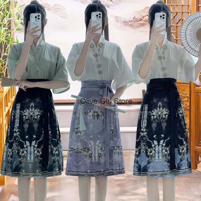 Improved Horse Face Skirt Hanfu Set Jacquard Chinese Traditional Women's Clothing Summer Song Daily Student Edition Thin Cosplay