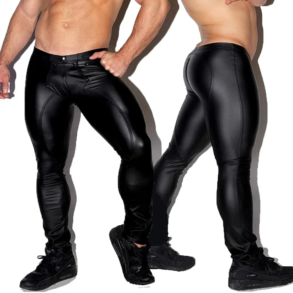 Men's Sexy Skinny Leather Legging Trousers Long stretched leather comfortable Streetwear Slim Fit pants in eco-leather