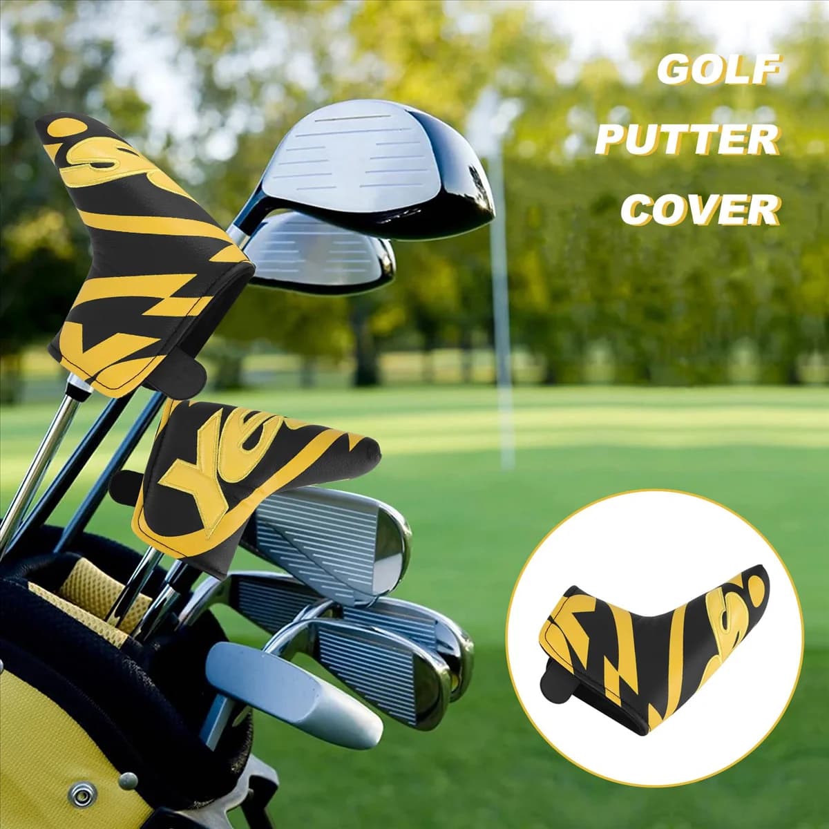 L71AGolf Club Blade Putter Cover Copricapo con chiusura in pelle PU, accessori da golf con motivi stampati