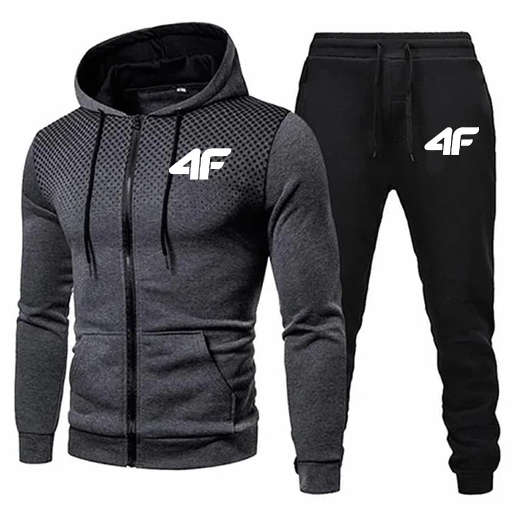 Men's suit autumn winter sports pants jogging set 2 pieces sport jacket with zipper + racing pants casual clothing with print