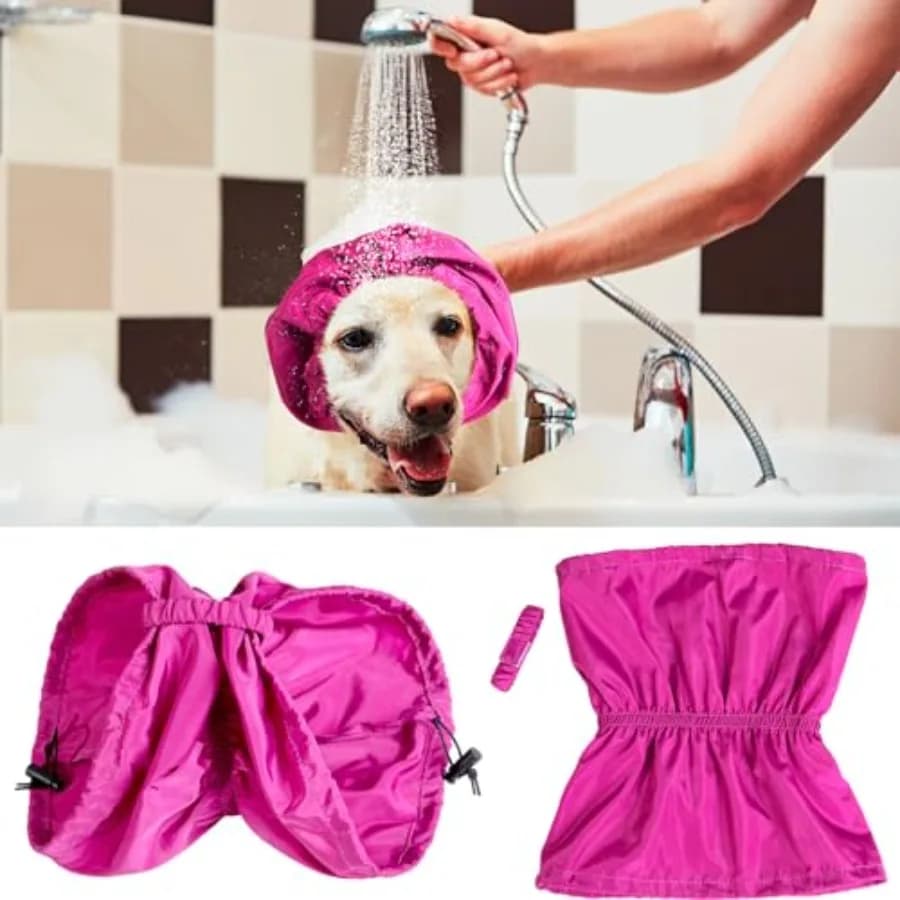 Cuffia da doccia impermeabile per cani da 2 pezzi, cuffia da bagno da 11,81 pollici con cinghia regolabile, copri orecchie per cani, per il bagno, il lavaggio, la pioggia, il nuoto, la previa dell'orecchio