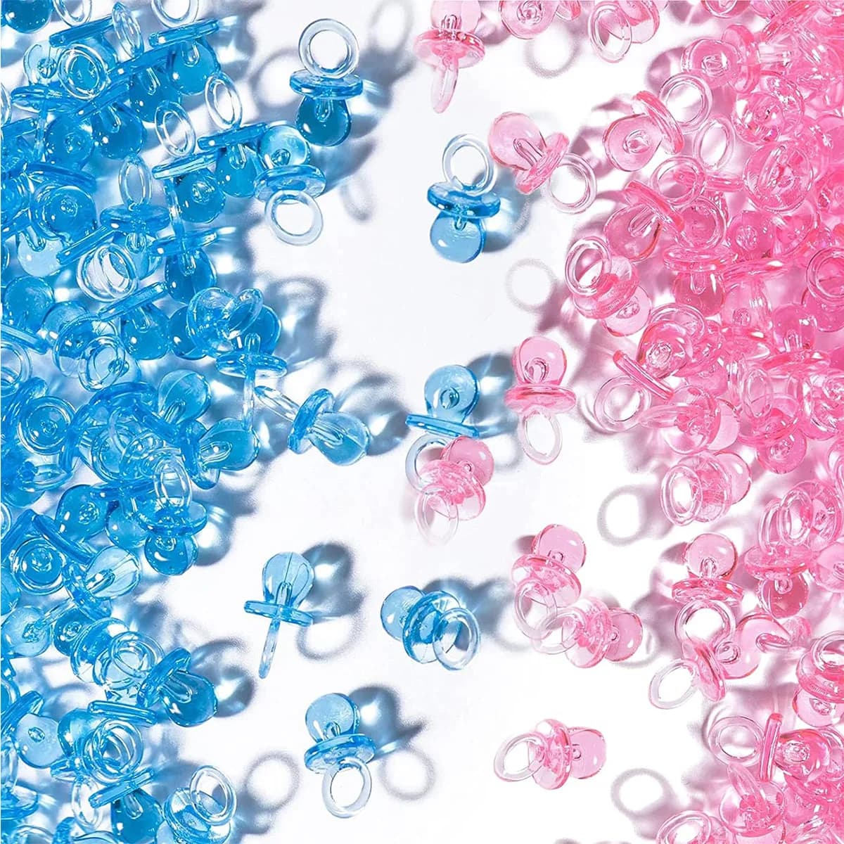 Ciucci per il gioco di baby shower, ciucci in plastica per la decorazione di baby shower, graziosi ciucci per baby shower, festa di rivela del genere