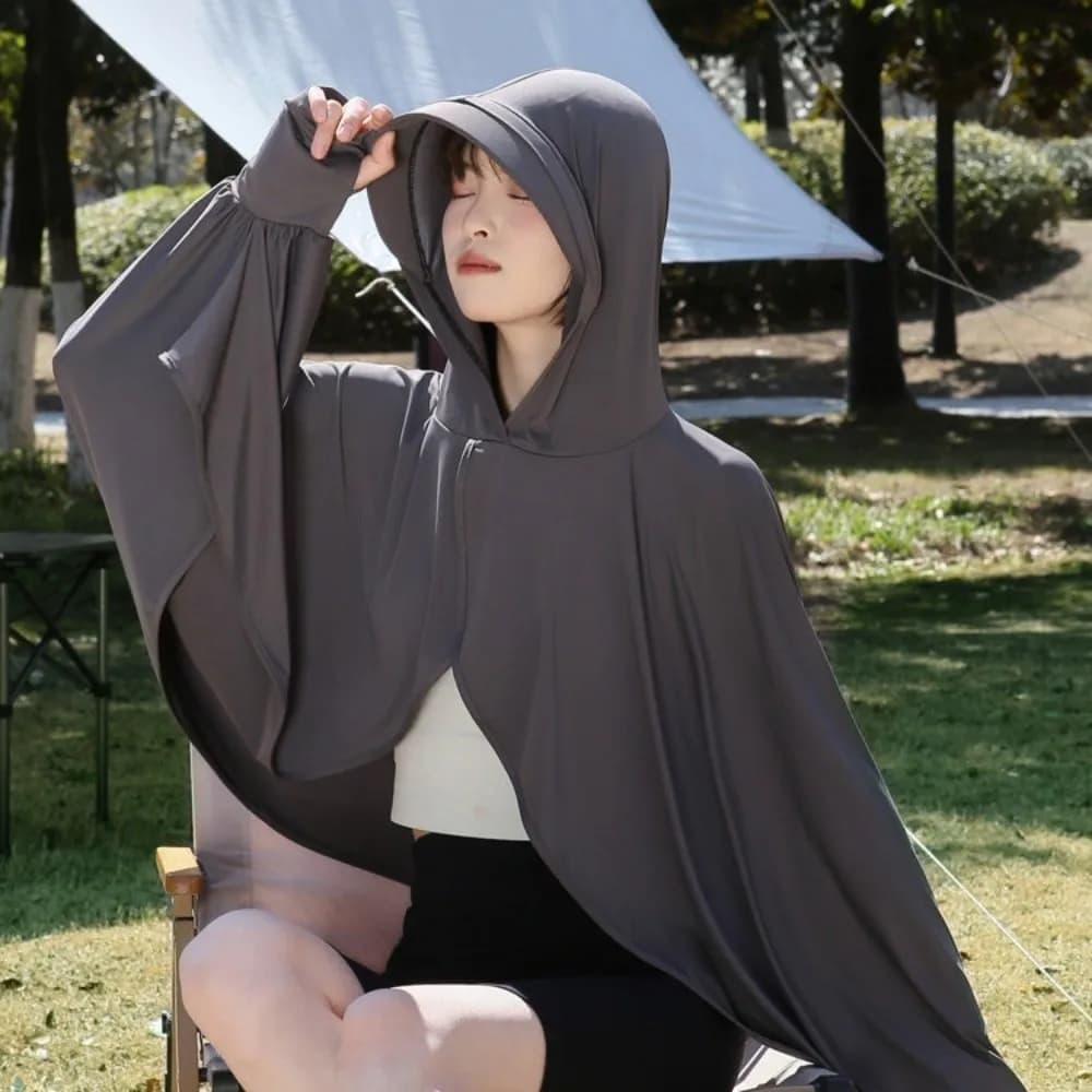 Felpa con Cappuccio 3 in 1 Tinta Unita, Protezione Solare UV, Abbigliamento Impermeabile ad Asciugatura Rapida, Maschera Facciale, Cappello e Sciarpa Parasole