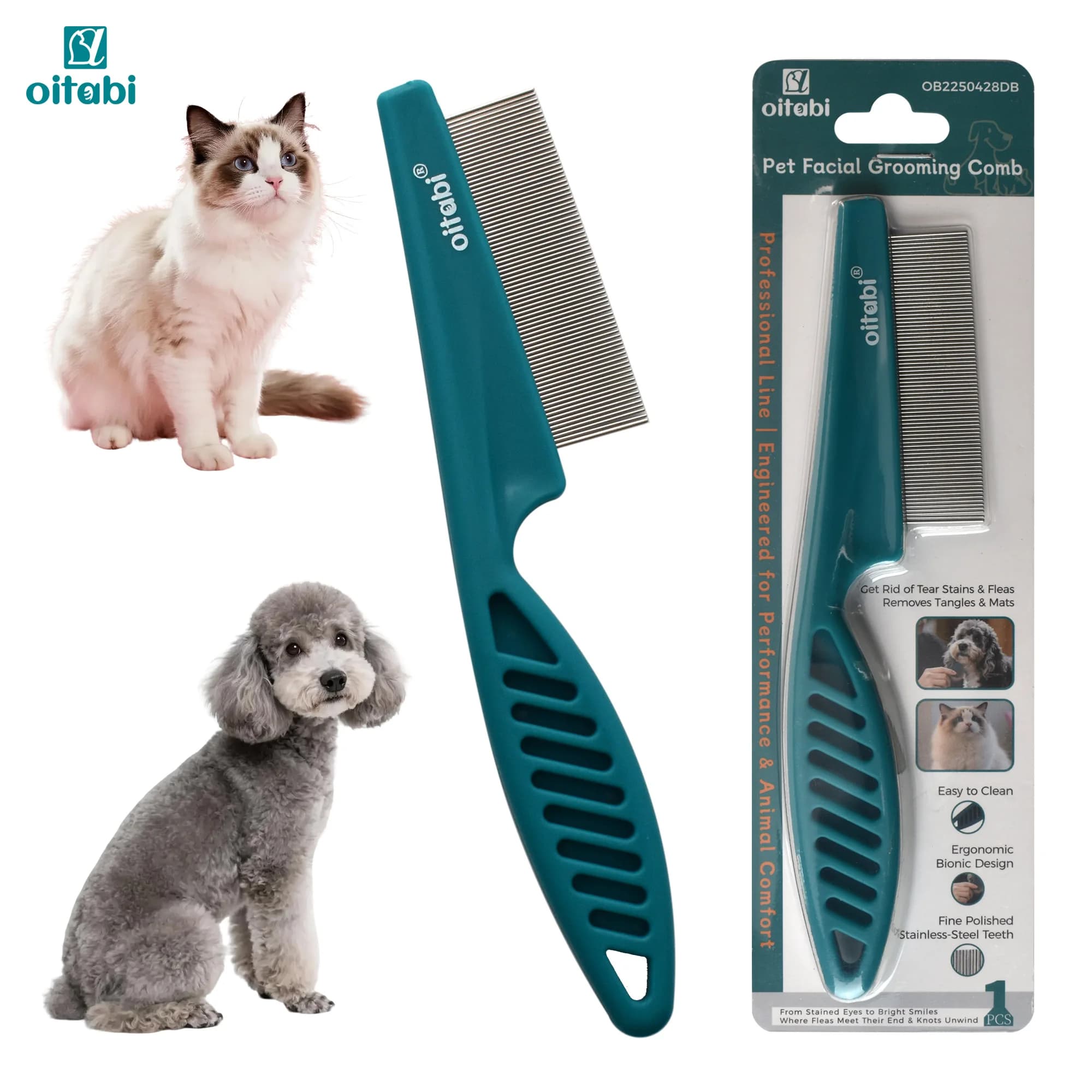 Oitabi Pettine per la pulizia degli occhi del cane, pettine per la rimozione delle macchie lacrimali, pettine per la toelettatura degli animali domestici per cani di piccola taglia, rimuove delicatamente il muco e la crosta occhi (Bianco/Blu)